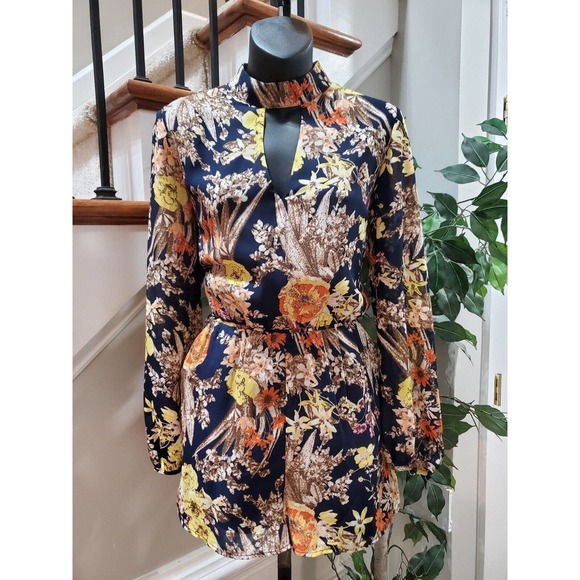 FOREVER 21 Women's Multicolor Floral Polyester Long Sleeve Back Zip Rompers S - Picture 1 of 12